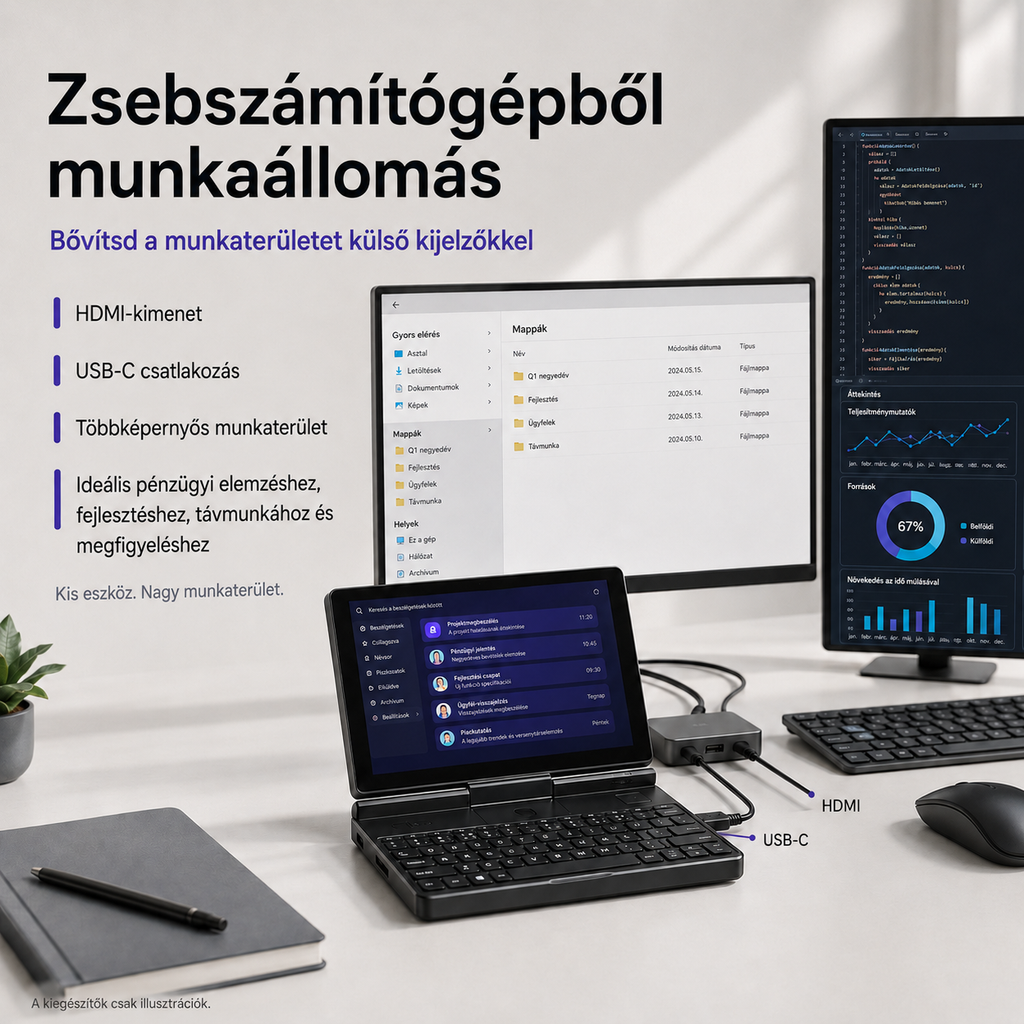 7 hüvelykes érintőkijelzős mini laptop Windows 11 Pro rendszerrel USB-C és HDMI csatlakozással