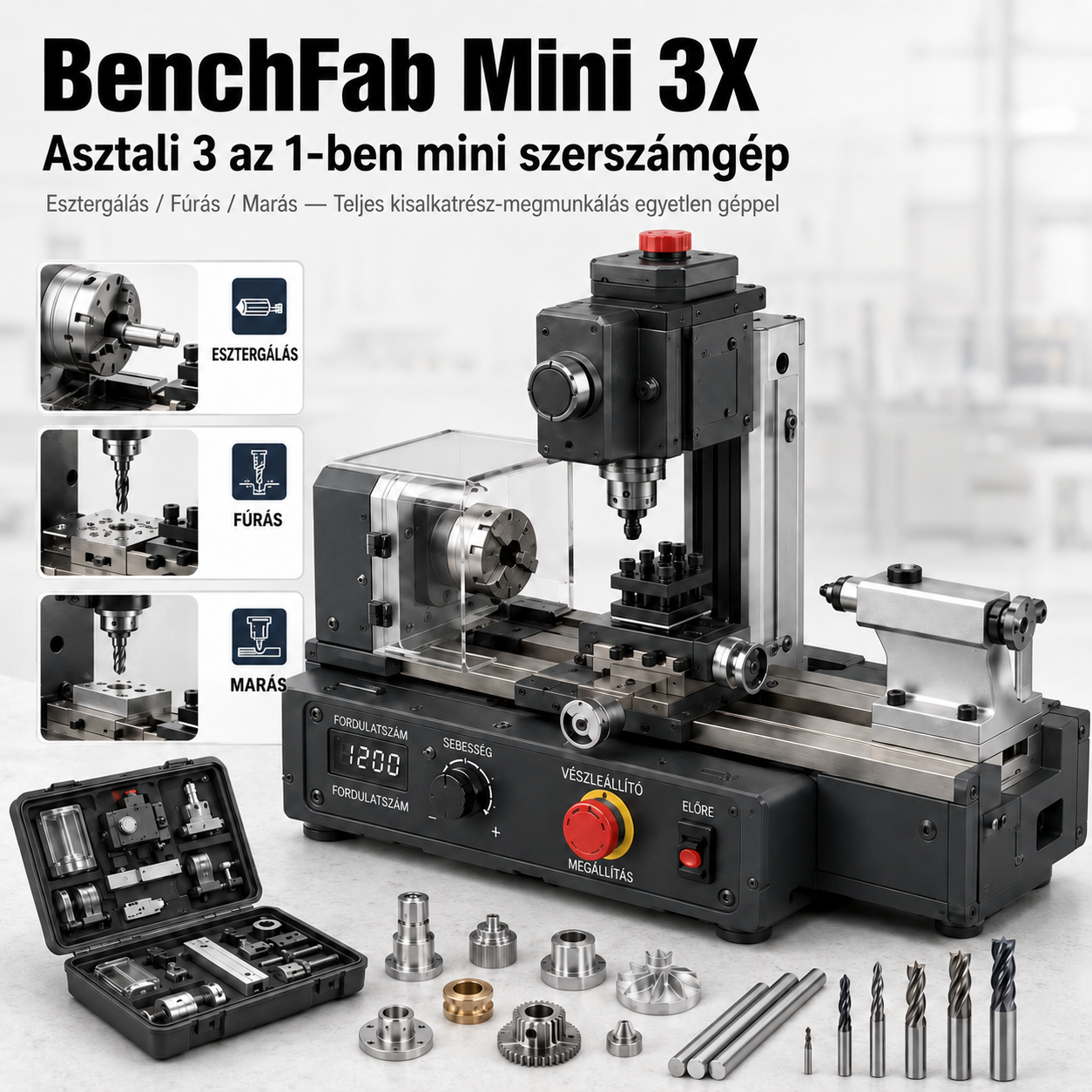 BenchFab Mini 3X – 3 az 1-ben mini eszterga DIY-hoz és modellekhez