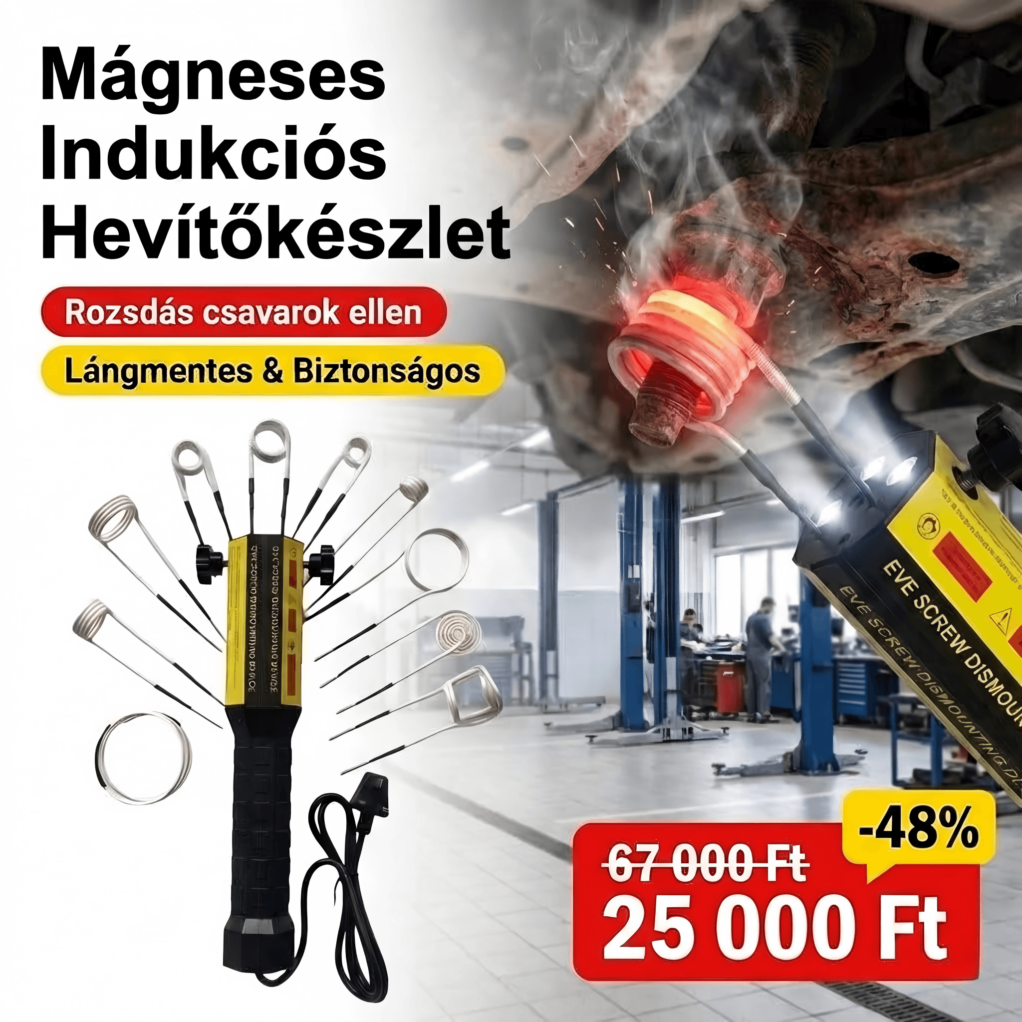 Mágneses indukciós fűtőkészlet, indukciós fűtőszerszám csavarok kilazításához 1000 W és 110 V, hordozható lángmentes csavarmelegítő járművekhez, rozsdás csavarok eltávolításához