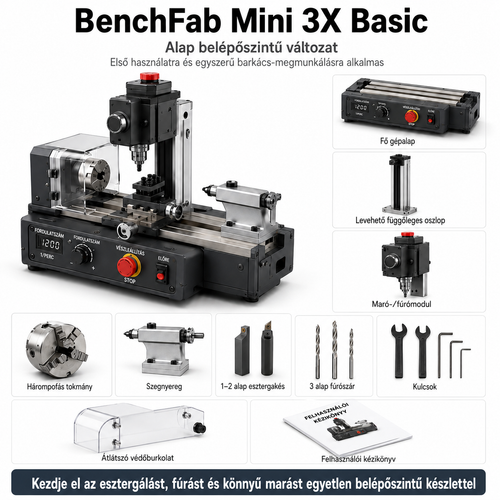 BenchFab Mini 3X – 3 az 1-ben mini eszterga DIY-hoz és modellekhez